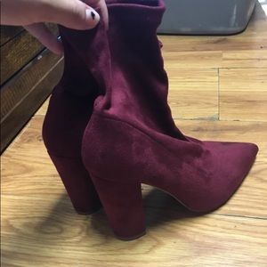 Red velvet ankle boots size 8